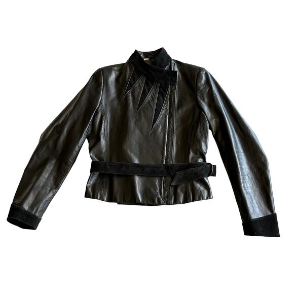 Wilsons VTG 80s Suede and Leather Asymmetric Zip Waist Belt Black Jacket 10